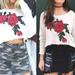 Zara Tops | Lf- Furst Of A Kind: Women's Long Sleeve Knit Crop Tee Ivory Rose | Color: Cream/Red | Size: M