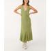 Free People Women's Maxi Dresses Calla - Calla Green Button-Up Valerie Sleeveless V-Neck Midi Dress - Women