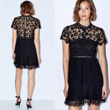 Zara Dresses | Brand New Zara Black Pleated Lace Mini Dress Size Medium Bnwt | Color: Black | Size: M