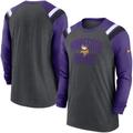 Men's Nike Heathered Charcoal/Purple Minnesota Vikings Tri-Blend Raglan Athletic Long Sleeve Fashion T-Shirt