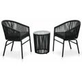 INLIFE Ensemble de bistro 3 pcs avec coussins Rotin PVC Noir