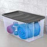 Sterilite 200 Quart Clear Stackable Latching Storage Box Container, Grey, 3 Pack