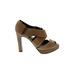 J.Crew Heels: Slip-on Chunky Heel Boho Chic Tan Solid Shoes - Women's Size 6 - Peep Toe