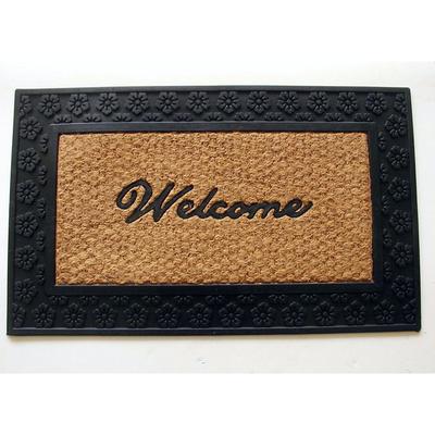 Welcome With Black Border Coir Mat With Rubber Bac...