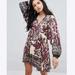 Free People Dresses | Free People Nwt Maroon And Ivory Long Sleeve Mini Dress Size Small | Color: Black/Cream | Size: S