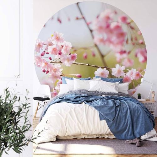 Runde Fototapete Kirschbaum Blüten Tapete Rosa Vliestapete Schlafzimmer Wandbild ø 140cm – rosa