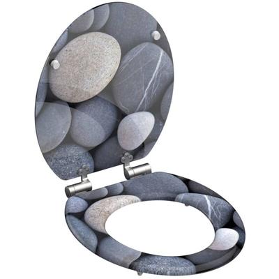 Mdf wc Sitz grey stones, Toilettendeckel mit Absenkautomatik Motiv, Klobrille mit Holzkern,