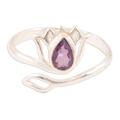 Lilac Lotus,'Amethyst and Sterling Silver Lotus Wrap Ring from India'