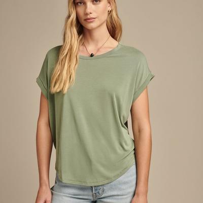 Lucky Brand Short Sleeve Sandwash Dolman Tee - Women's Clothing Tops Shirts Tee Graphic T Shirts in Loden Green, Size XL