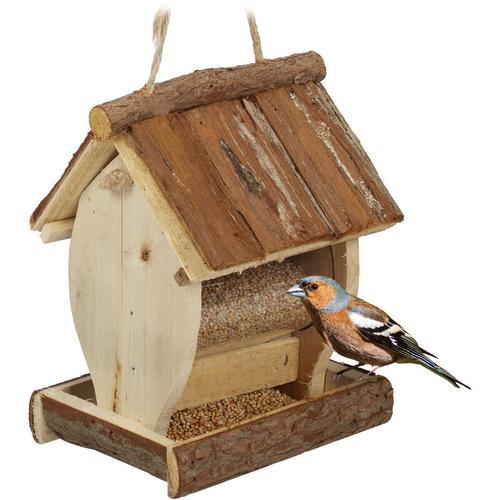 Relaxdays - Vogelfutterhaus Holz, zum Aufhängen, Garten, Vogelfutterspender Kleinvögel, HxBxT 19,5