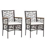 2 PCS Patio Rattan Dining Chairs Armchair Set with Removable Cushions