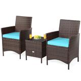 3 PCS Patio Conversation Set Wicker Chair Set with Glass Coffee Table