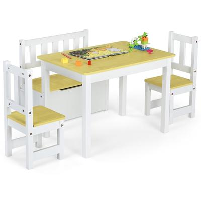 Wooden Kids Table and Chair Set Activity Table with Toy Storage Bench