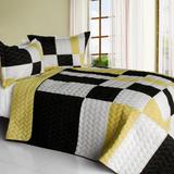 Night Lights 3PC Vermicelli-Quilted Patchwork Quilt Set (Full/Queen Size)