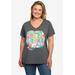 Plus Size Women's Beatles Come Together V-Neck T-Shirt Band Tee Heather Charcoal by Disney in Charcoal Grey (Size 1X (14-16))