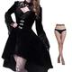 Women Gothic Medieval Dress Vintage Gothic Lace Prom Dress Sexy Hollow Out Flared Long Sleeves Irregular Hem Gothic Gown Dress Cosplay Costumes