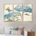 Design Art Butterfly Blue Garden II - Traditional Framed Canvas Wall Art Set Of 3 Canvas, Wood in White | 28 H x 36 W x 1 D in | Wayfair