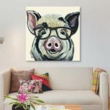 East Urban Home 'Sarge the Pig w/ Glasses on Cream' Graphic Art Print on Canvas in Black/White | 18 H x 18 W x 1.5 D in | Wayfair