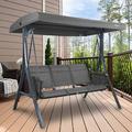 Winston Porter Otteridge 3 Person Outdoor Patio Swing w/ Powder Coated Steel Frame & Breathable Seating(Taupe) Metal in Gray | Wayfair