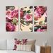 Rosdorf Park Pink Vintage Roses On Yellow - Patterned Framed Canvas Wall Art Set Of 3 Canvas, Wood in White | 20 H x 36 W x 1 D in | Wayfair