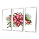 The Holiday Aisle® Holly Mistletoe Berries & Christmas Fir Branch III - 3 Piece Painting on Canvas Canvas, in White | 20 H x 36 W x 1 D in | Wayfair