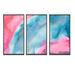 Everly Quinn Blue & Pink Luxury Abstract Fluid Art I - Modern Framed Canvas Wall Art Set Of 3 Canvas, Wood in White | 20 H x 36 W x 1 D in | Wayfair