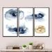 Everly Quinn Abstract Of Dark Blue & Gold Cloud - Modern Framed Canvas Wall Art Set Of 3 Canvas, Wood in White | 20 H x 36 W x 1 D in | Wayfair