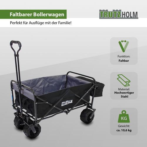 Bollerwagen faltbar Breitreifen Schwarz, innen grau Falt-Bollerwagen