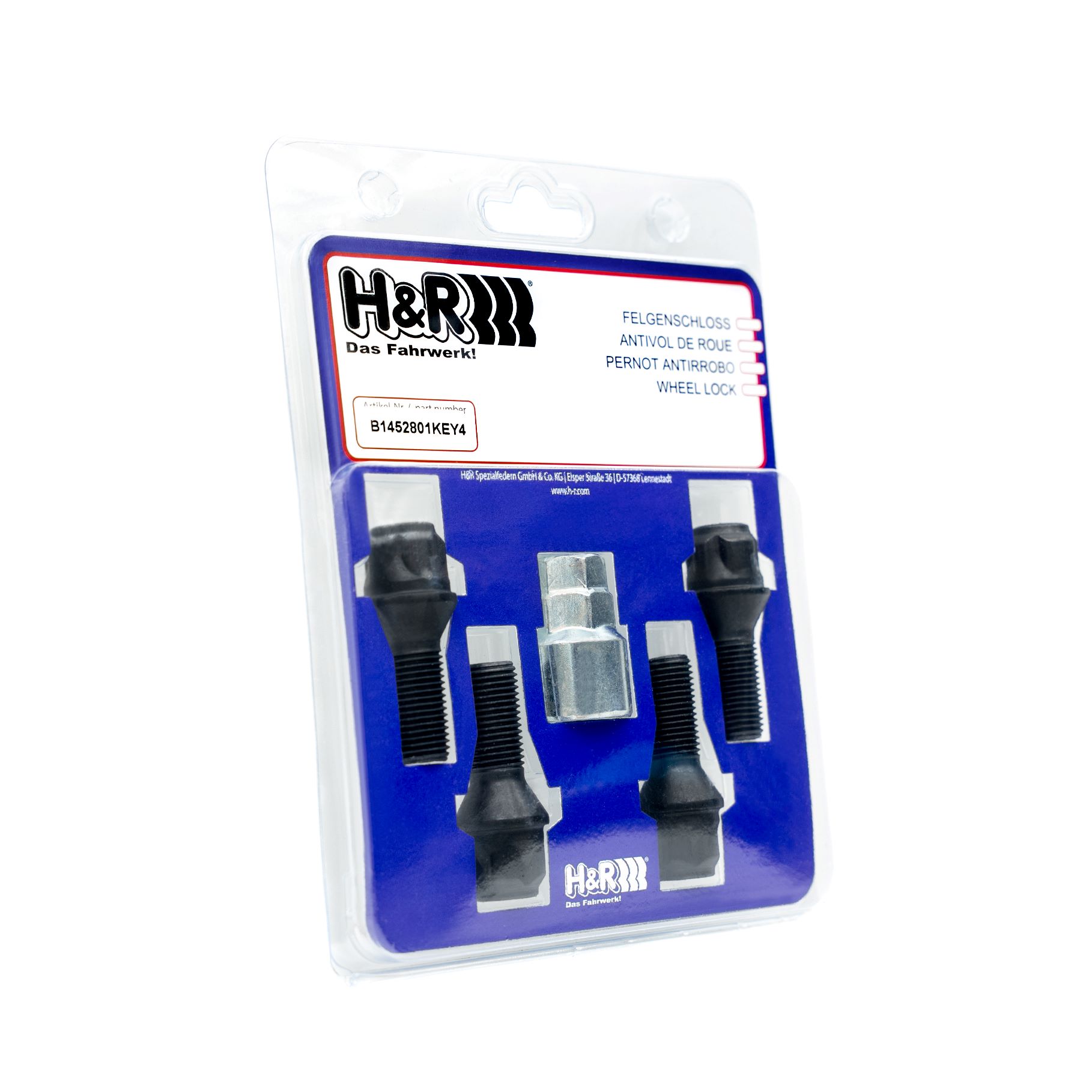 H&R Radbolzen Felgenschloss-Set M12 x 1,5 30 mm schwarz/black Radschraube schwarz B1253001KEY4 Image