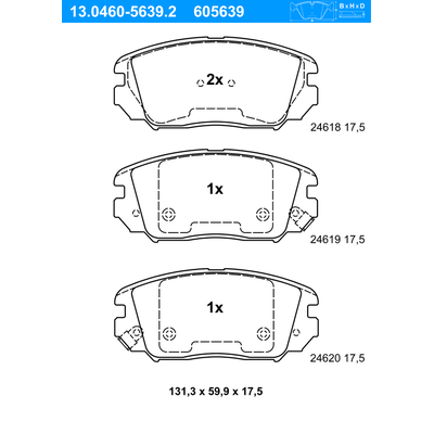 ATE Bremsbelagsatz, Scheibenbremse vorne rechts links für HYUNDAI KIA 58101-3LA10 58101-3KA30 58101-3LA20 13.0460-5639.2