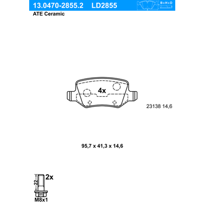 ATE Bremsbelagsatz, Scheibenbremse Ceramic hinten rechts links für MERCEDES-BENZ A4144200120 A1684200420 4144200120 13.0