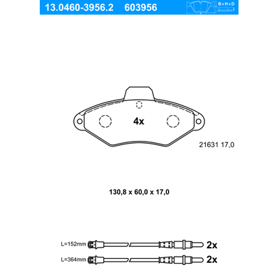 ATE Bremsbelagsatz, Scheibenbremse vorne rechts links für CITROËN 425156 425291 95667786 13.0460-3956.2