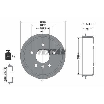 TEXTAR Bremstrommel hinten rechts links für MERCEDES-BENZ A1684230401 A1684230201 1684230401 94020200