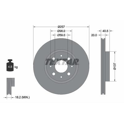 TEXTAR Bremsscheibe PRO vorne rechts links innenbelüftet 257mm für ALFA ROMEO FIAT ASIA MOTORS 0060806137 7645056 717381