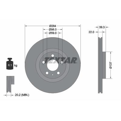 TEXTAR Bremsscheibe PRO vorne rechts links innenbelüftet 284mm für ALFA ROMEO 46427948 60606170 71738907 92083203