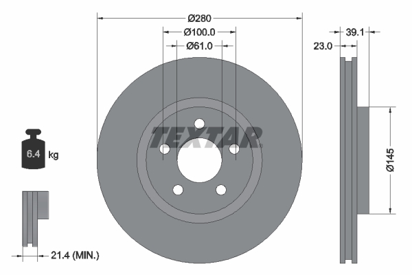 TEXTAR Bremsscheibe 92108505 280mm 23mm für Chrysler DODGE Image