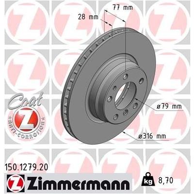 ZIMMERMANN Bremsscheibe COAT Z vorne rechts links innenbelüftet 316mm für BMW 34116757752 34116757753 34111162093 150.12