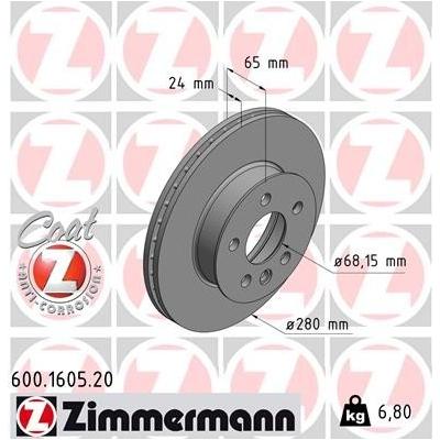 ZIMMERMANN Bremsscheibe COAT Z vorne rechts links innenbelüftet 280mm für VAG 701615301D 701615301A 600.1605.20