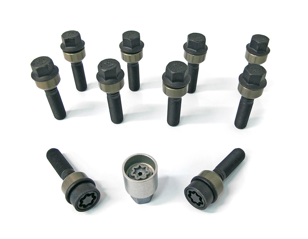 H&R 10x Schraube mit bewegl. Kugelbund M14x1,5x68mm SW19 R14mm B1456806SET Radschraube schwarz Image