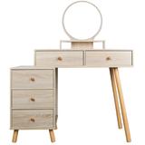 Makeup Vanity Table with Cushioned Stool, Cabinet, 5 Drawers, Mirror