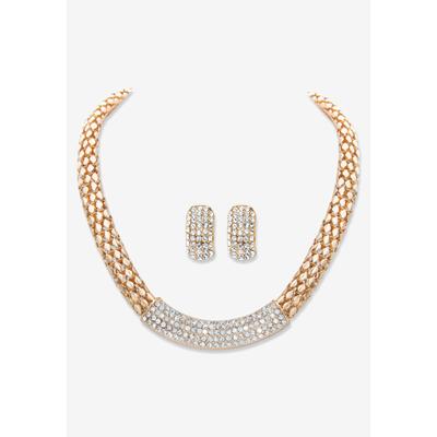 Women's Goldtone Crystal Earring and Choker Necklace Set, 17 - 20" by PalmBeach Jewelry in Crystal