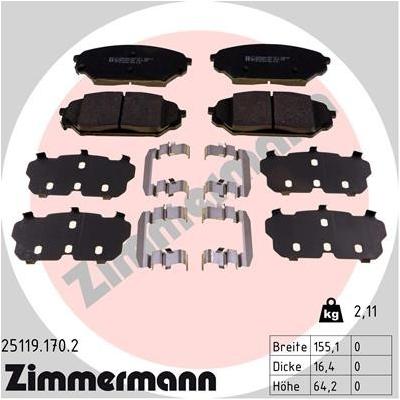 ZIMMERMANN Bremsbelagsatz, Scheibenbremse vorne rechts links Foto entspricht Lieferumfang für HYUNDAI 58101-3JA00 58101-