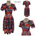 Lularoe Dresses | Lularoe Amelia Ss Box Pleat Stretch Floral Print Dress M | Color: Blue/Red | Size: M