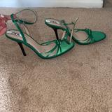 Zara Shoes | Green Satin Open Toe Heels , Zara | Color: Green | Size: 39
