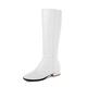 REKALFO Women Soft Breathable Leather side zip Round toe Knee High chunky Heel winter boots white 2 UK