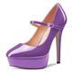 NobleOnly Women Stiletto High Heel Platform Round Toe Pumps Court Shoe Mary Jane Party Wedding Dress 13 CM Heels Purple Patent 2.5 UK