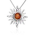 AMBEDORA Women's Necklace with Amber, Oxidised Sterling Silver, Round Baltic Amber, Silver Celtic Sun and Moon Pendant with Chain