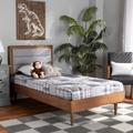 Baxton Studio Seren Mid-Century Modern Light Grey Fabric Upholstered and Walnut Brown Finished Wood Twin Size Platform Bed - Wholesale Interiors Seren-Light Grey/Walnut-Twin-HB