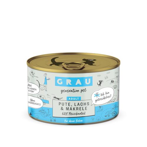 GRAU Adult Getreidefrei 6 x 200 g – Pute, Lachs, Makrele