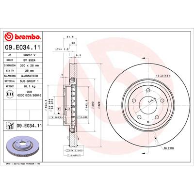 BREMBO Bremsscheibe vorne rechts links innenbelüftet 320mm für MAZDA TK7833251A TK7833251B 09.E034.11